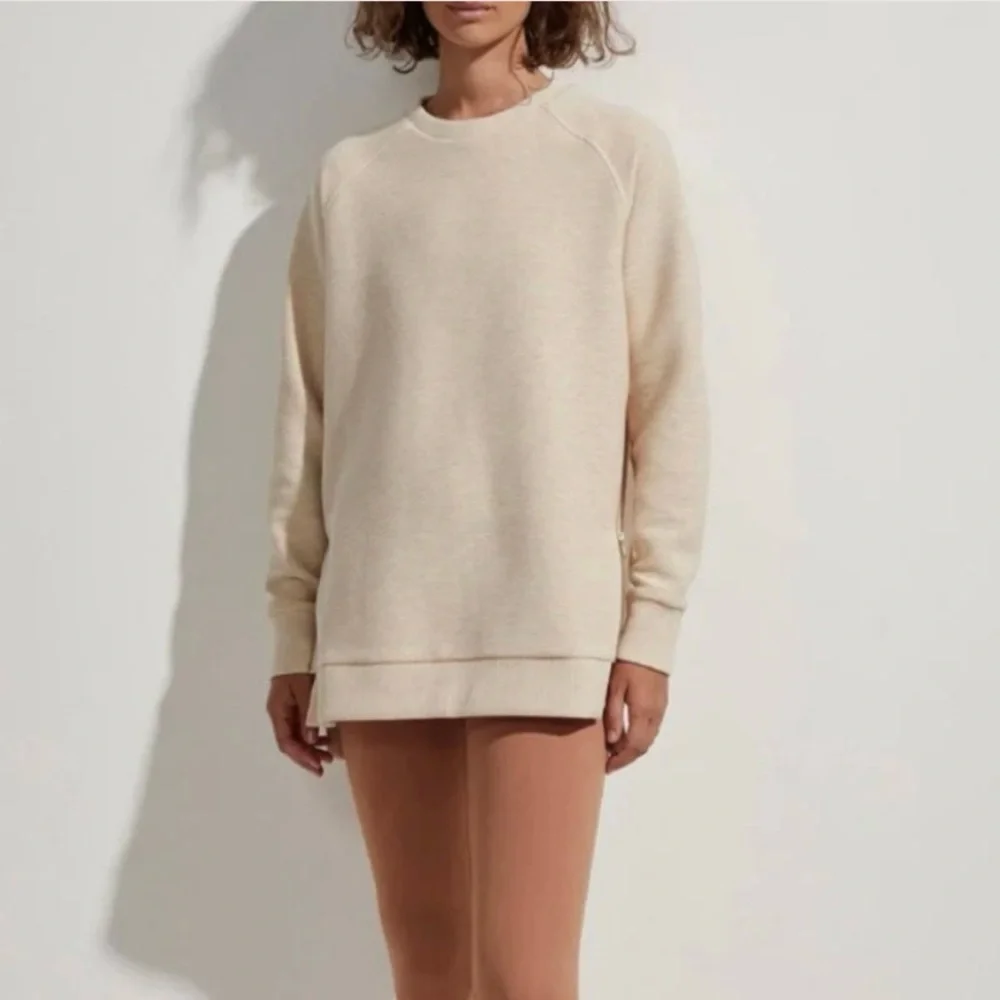 Varley Manning Crewneck Sweatshirt Ribbed Side Zippers Longline Relaxed Size L - Picture 3 of 14
